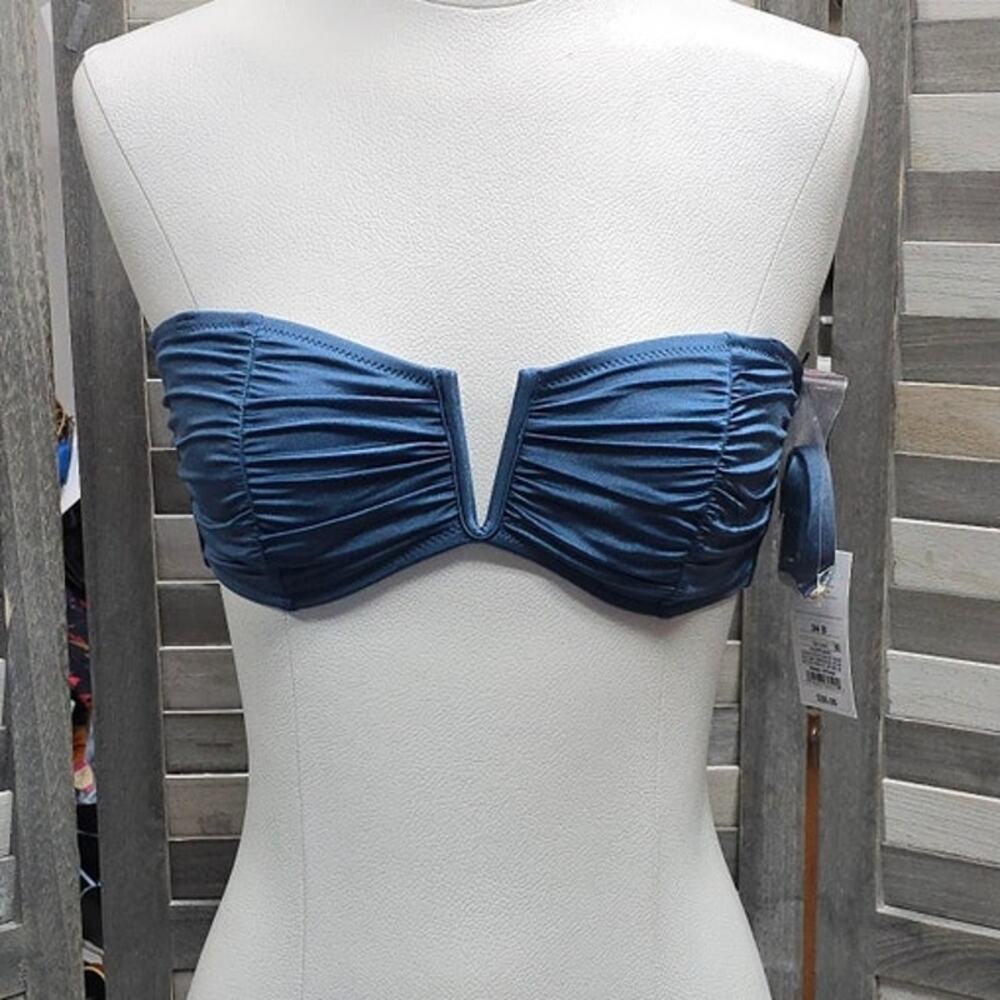 Shade & Shore V‑Wire Shirred Bandeau Bikini Top | 34B